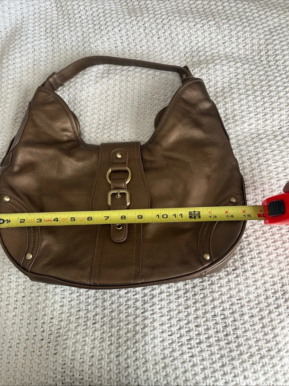 Coldwater Creek Metallic Brown Leather Hobo Studded Bag Buckle Accent Y2K Boho